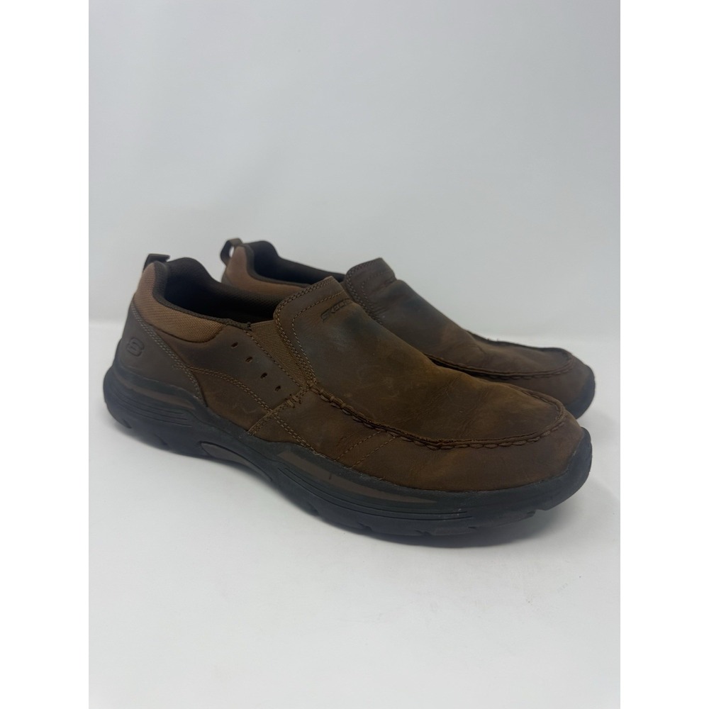 Skechers Mens Expended Seveno Shoes Sz 12 Brown Leather Slip On Casual Loafers
